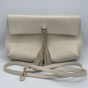 STREET LEVEL Pebbled Faux Leather Purse Crosssbody with Tassel Womens Bone OS